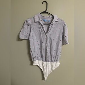 Draper James Red White Blue Stripe Star Button Front Body Suit Size XL Patriotic